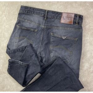 Vintage Armani Jeans AJ Washed Black Pleated 90s Stitched Men Sz 36x32 Italy